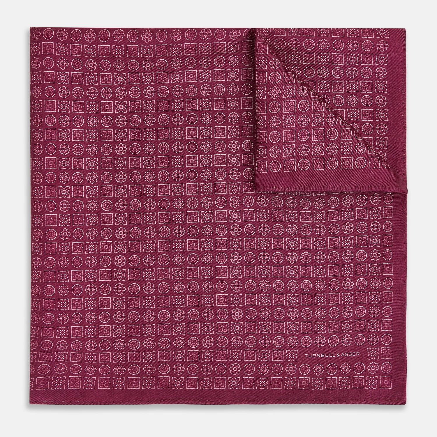 Floral Burgundy Pocket Square in Silk