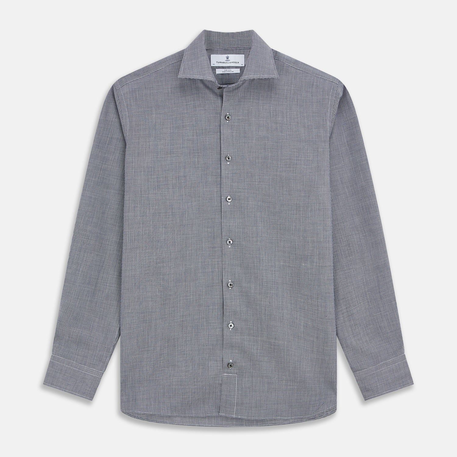 Navy Houndstooth Wool Tailored Fit Shelton Shirt