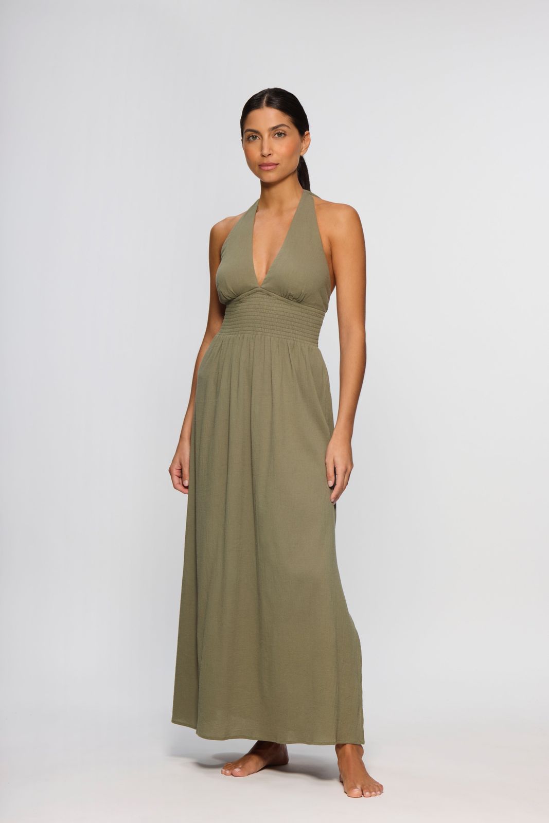 Olive Green Halterneck Maxi Dress