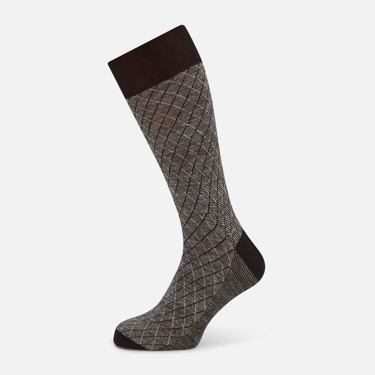 Pine Cone Harlequin Cotton-Linen Mid-Length Socks