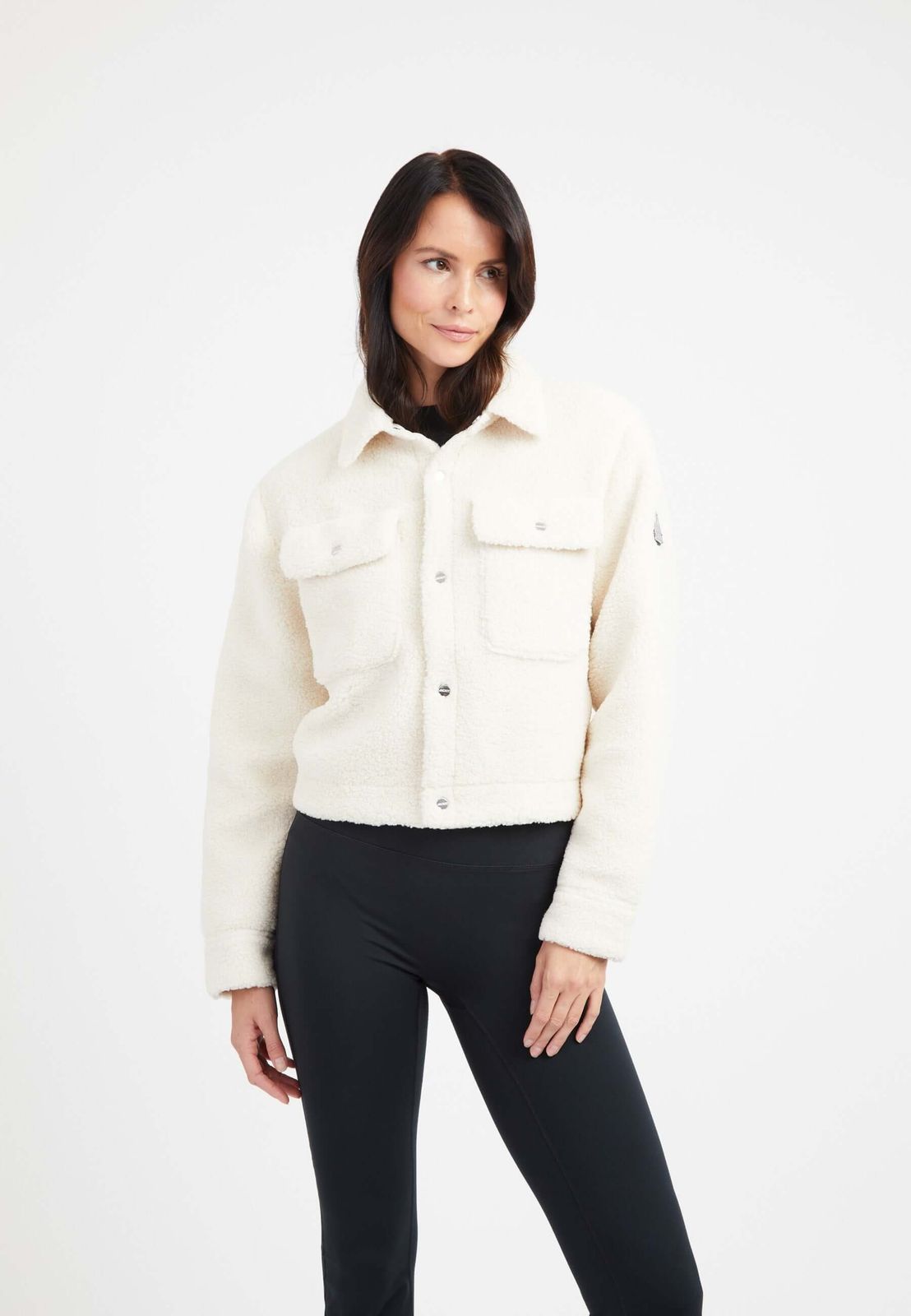 Cropped Sherpa Shirt Jacket Almond Milk