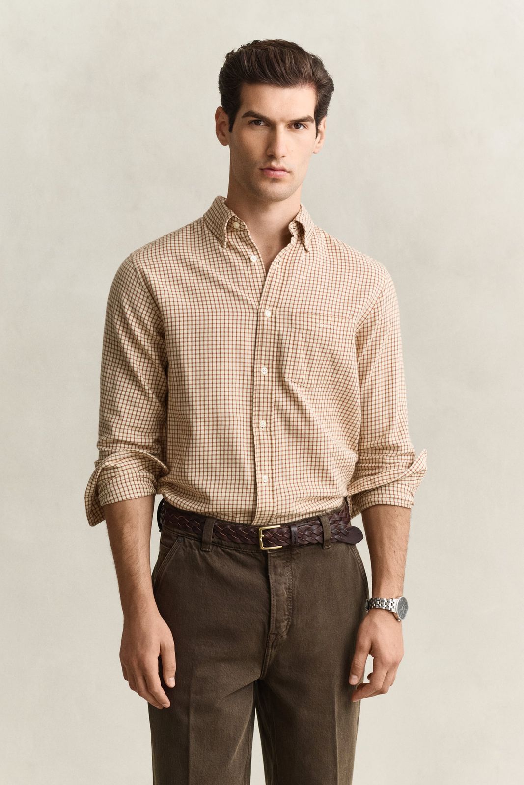 Checked Windblown Flannel Shirt - MAHOGANY ORANGE