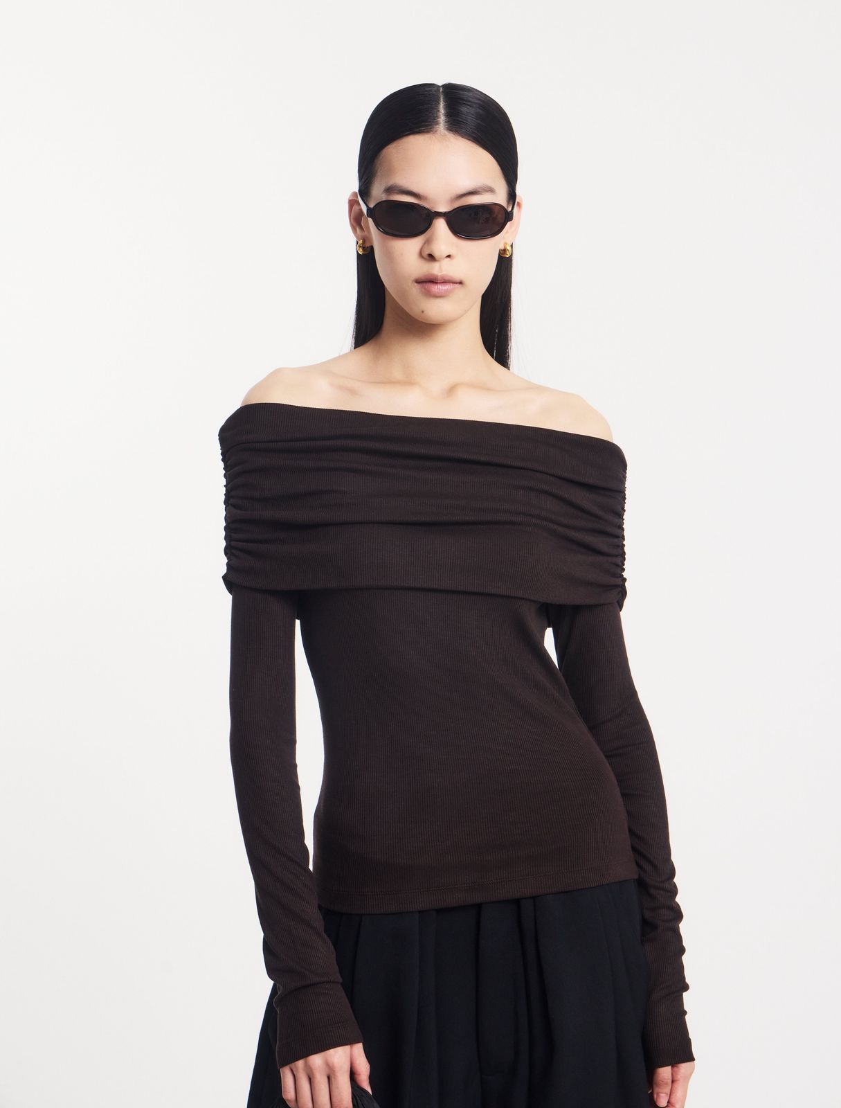 Stevie Rib Fold Over Top in Bitter Chocolate