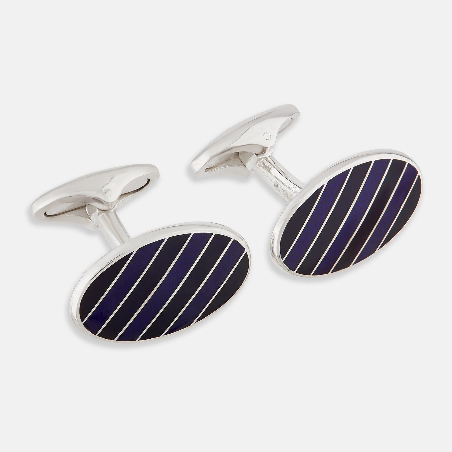 Navy Striped Oval Enamel Cufflinks