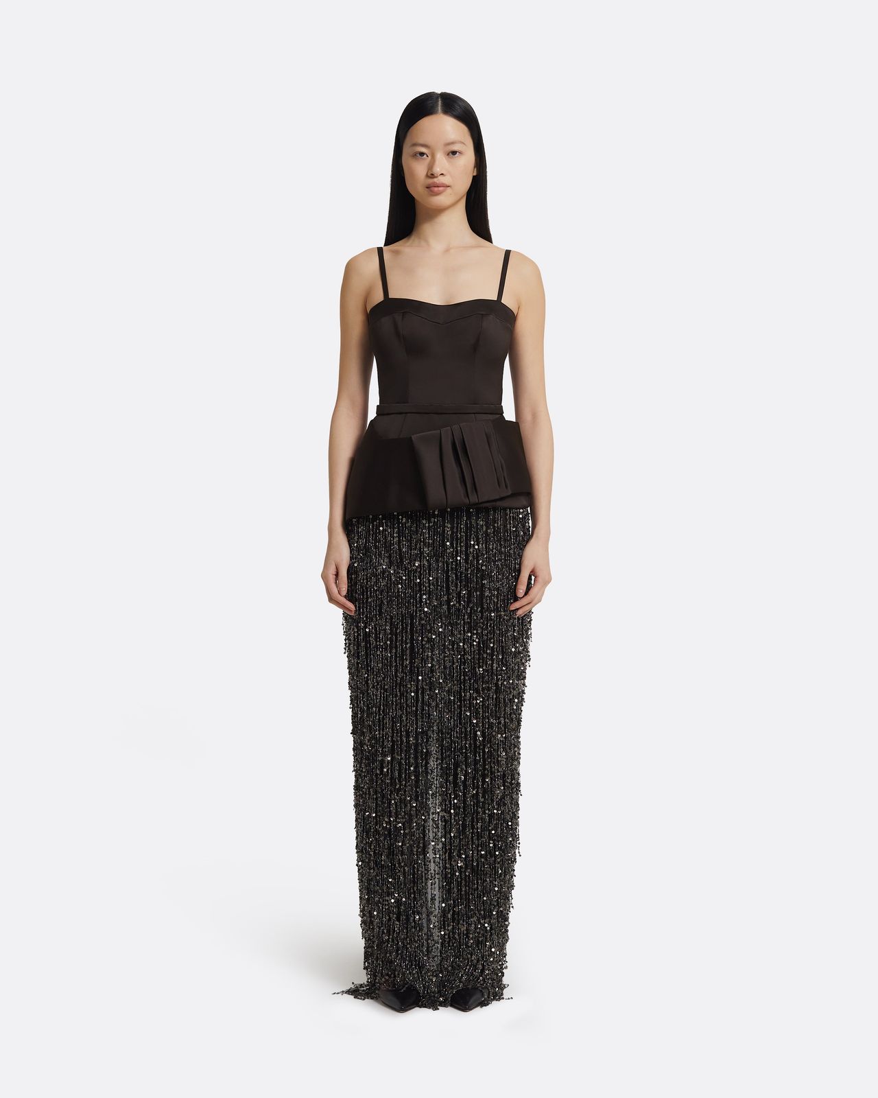 Sorai Long Dress in Peat Brown on Black