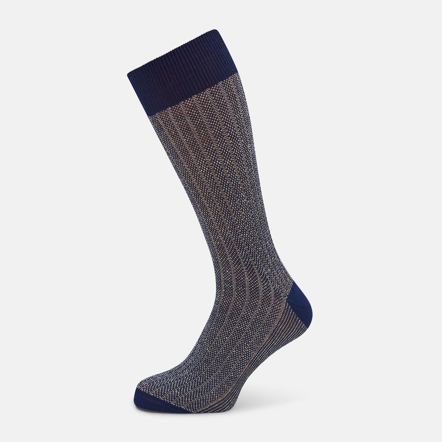 Denim Ribbed Cotton-Linen Mid-Length Socks