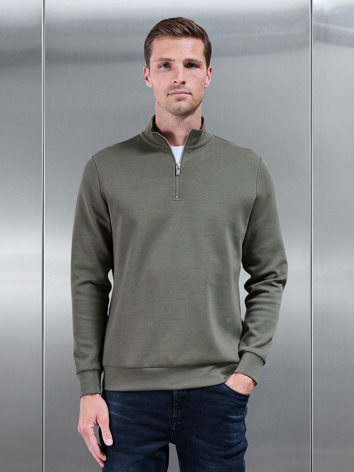 Interlock Jersey Half Zip in Sage