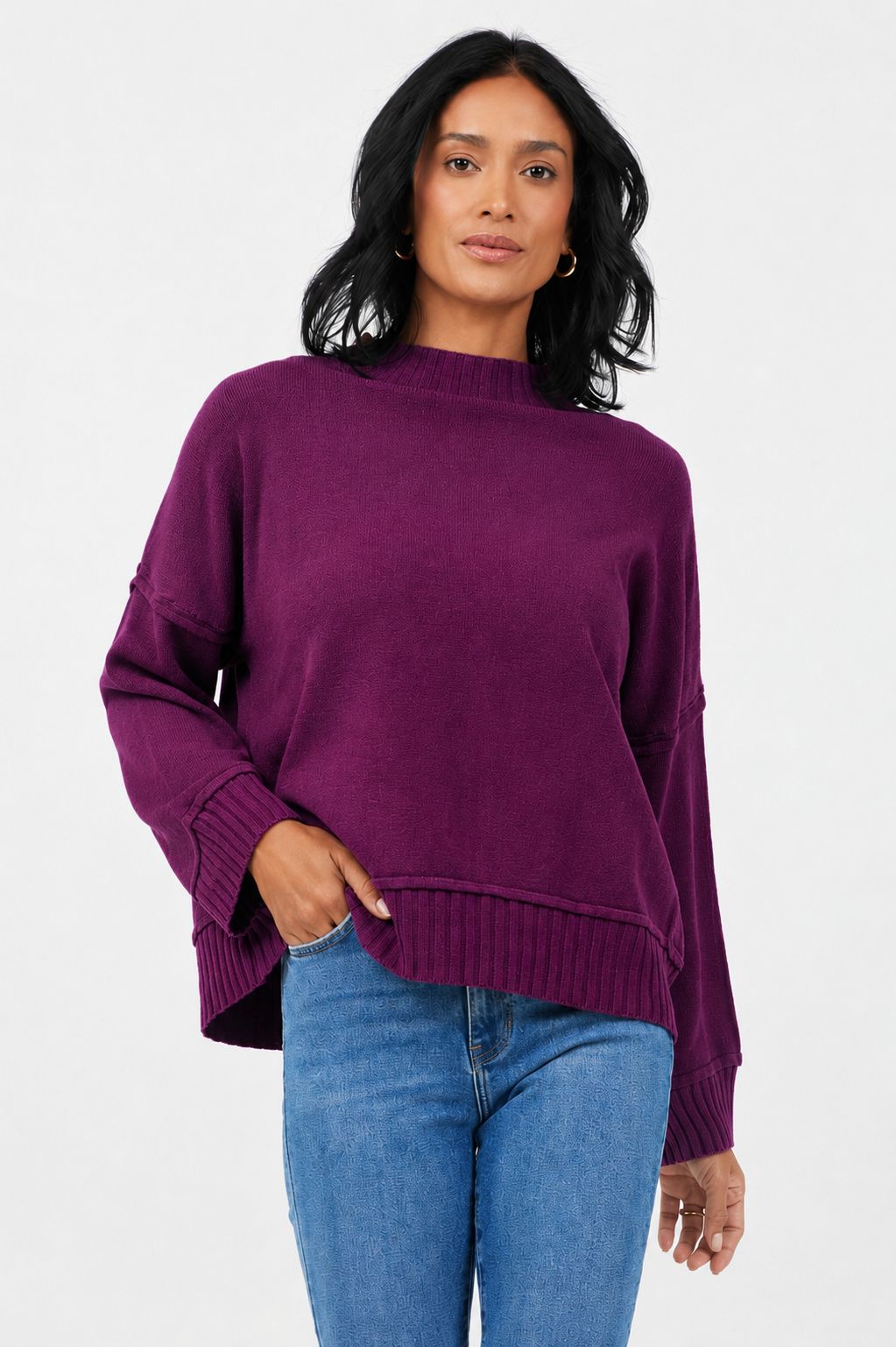 Florenza Turtle Neck Rib Detail Knit Sweater