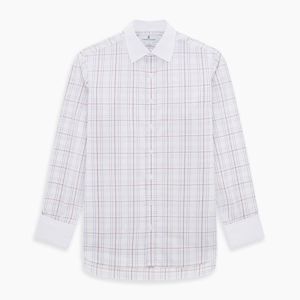 Purple Multi Plaid Check Shirt with Contrast Collar and Double Cuffs