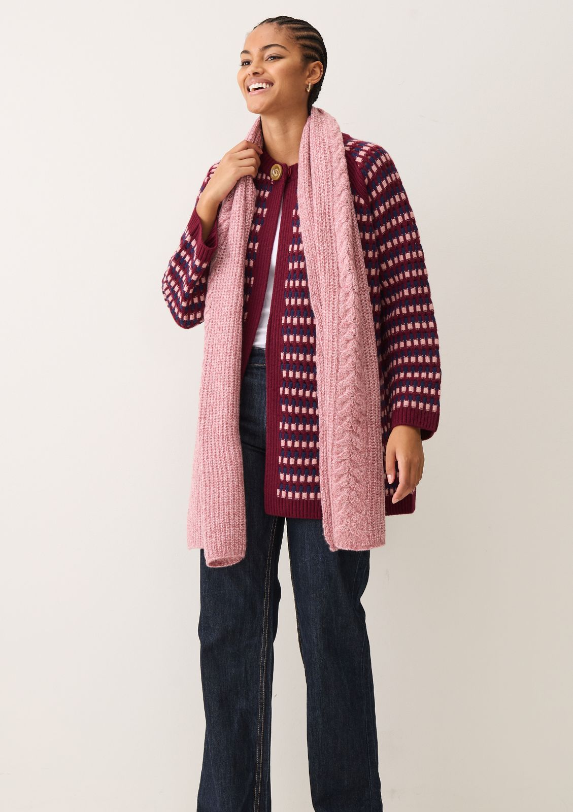 Silk & Cashmere Cable Scarf in Sugary Pink