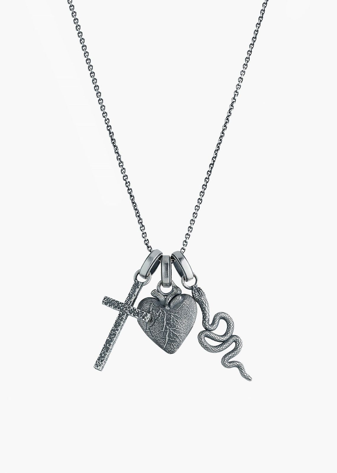 Silver Saint & Serpent Pendant Necklace Set
