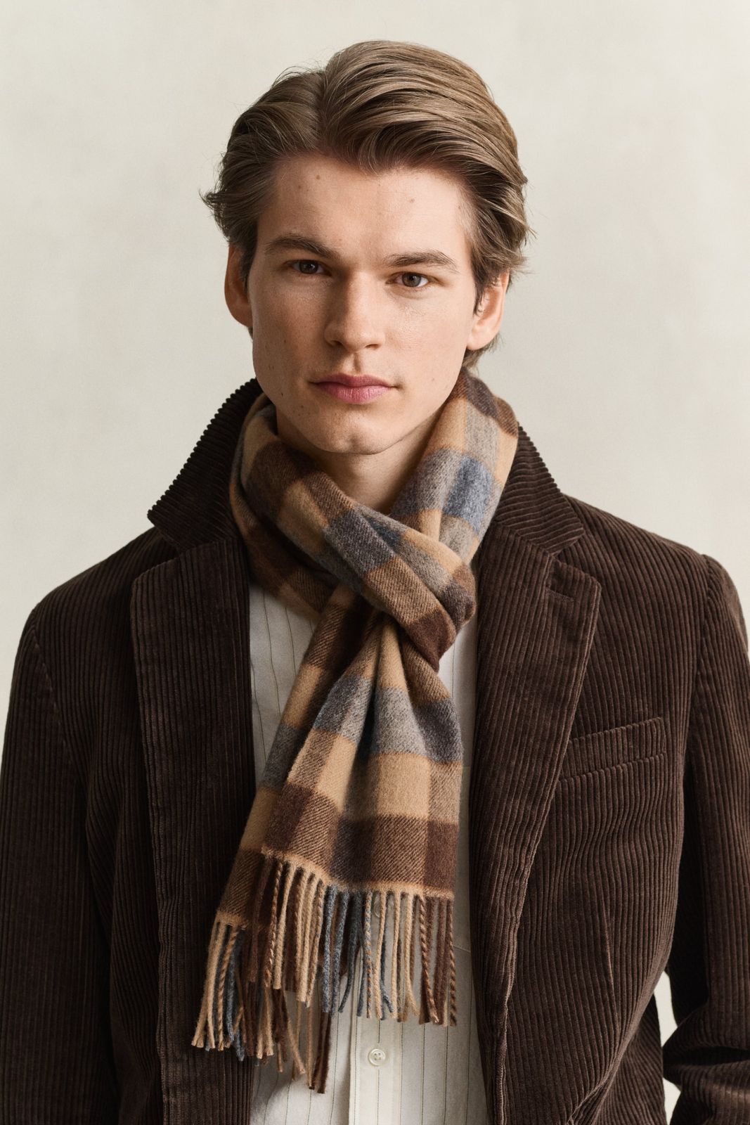 Checked Wool Scarf - WARM KHAKI