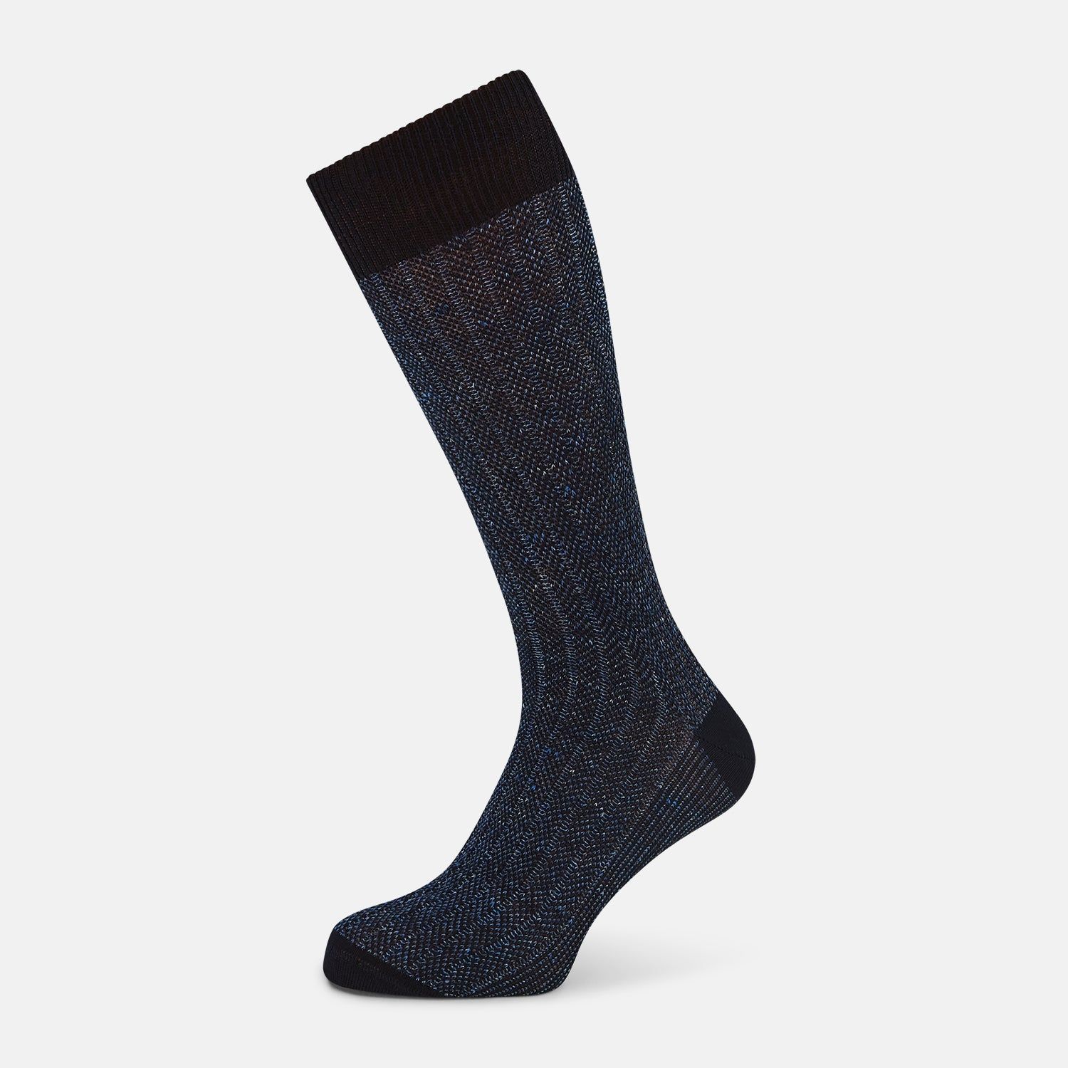 Navy Ribbed Cotton-Linen Mid-Length Socks