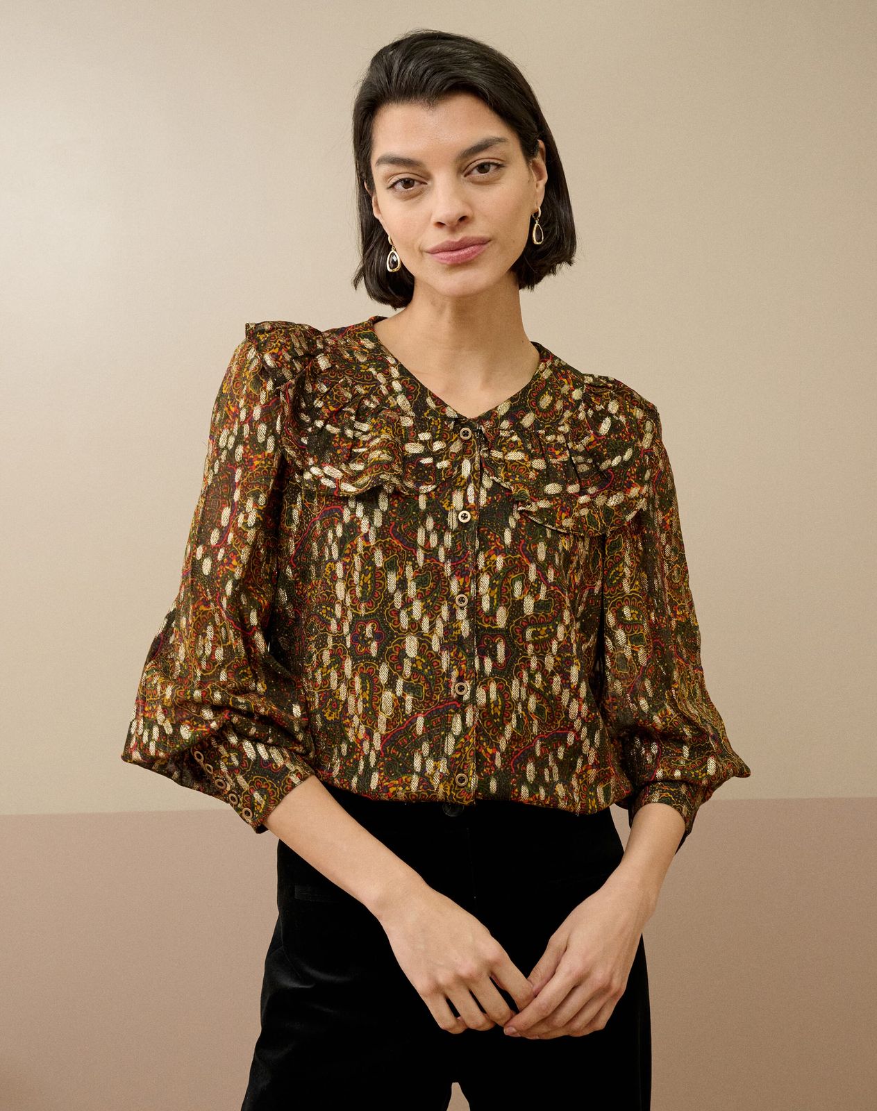 Metallic Spot Paisley Print Blouse