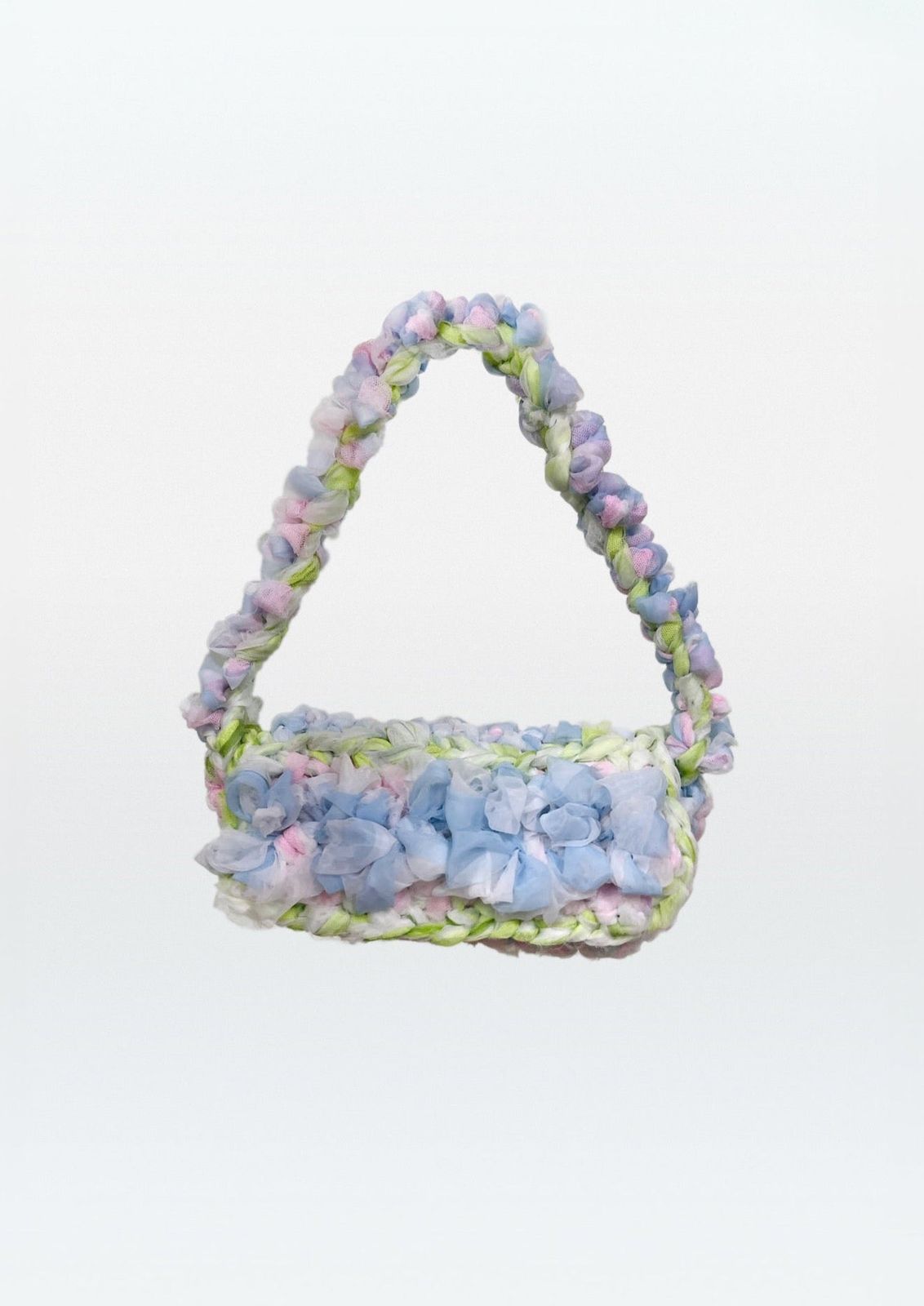 CROCHET FLAP SHOULDER BAG WITH TULLE