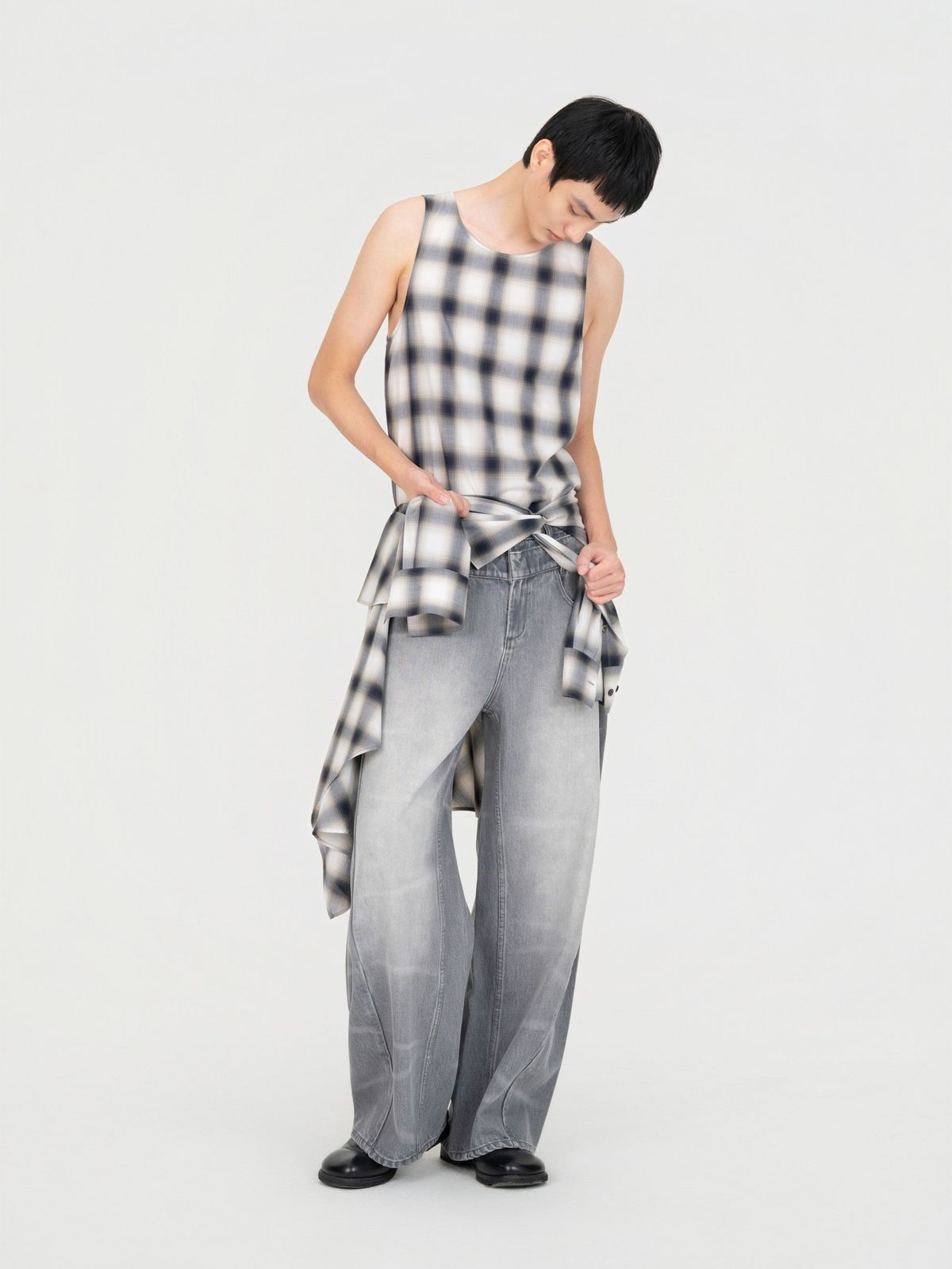 WASHED DENIM TROUSERS