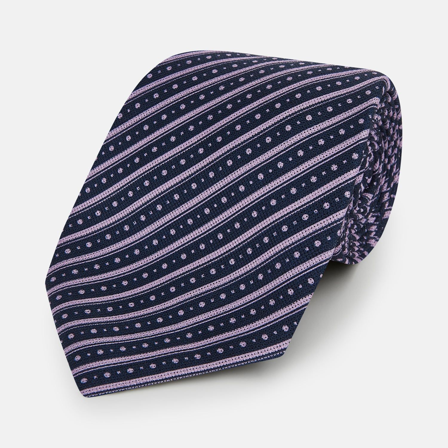 Lilac Beaded Ticking Stripe Printed Silk Tie