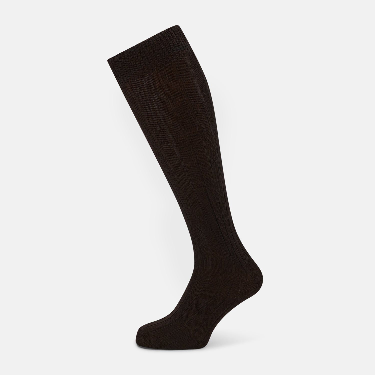 Dark Chocolate Ribbed Wool Long Socks