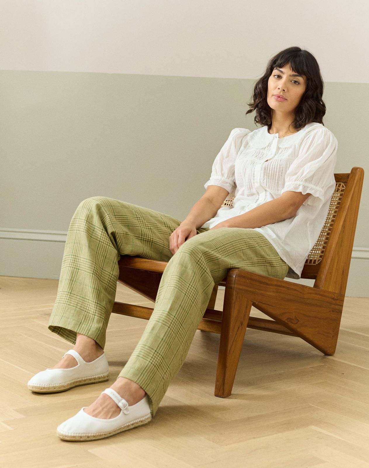 Cotton Linen Check Trousers