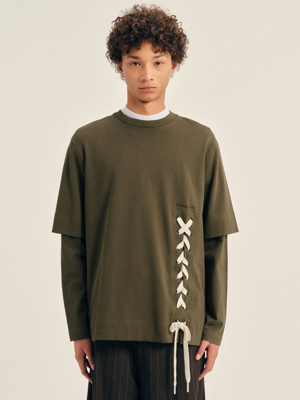 Lace Up Hem Layered Long Sleeve T-Shirt