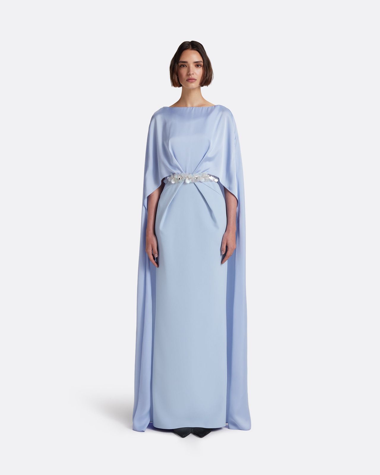 Mirabella Long Dress in Soft Sky with Embellished Belt
