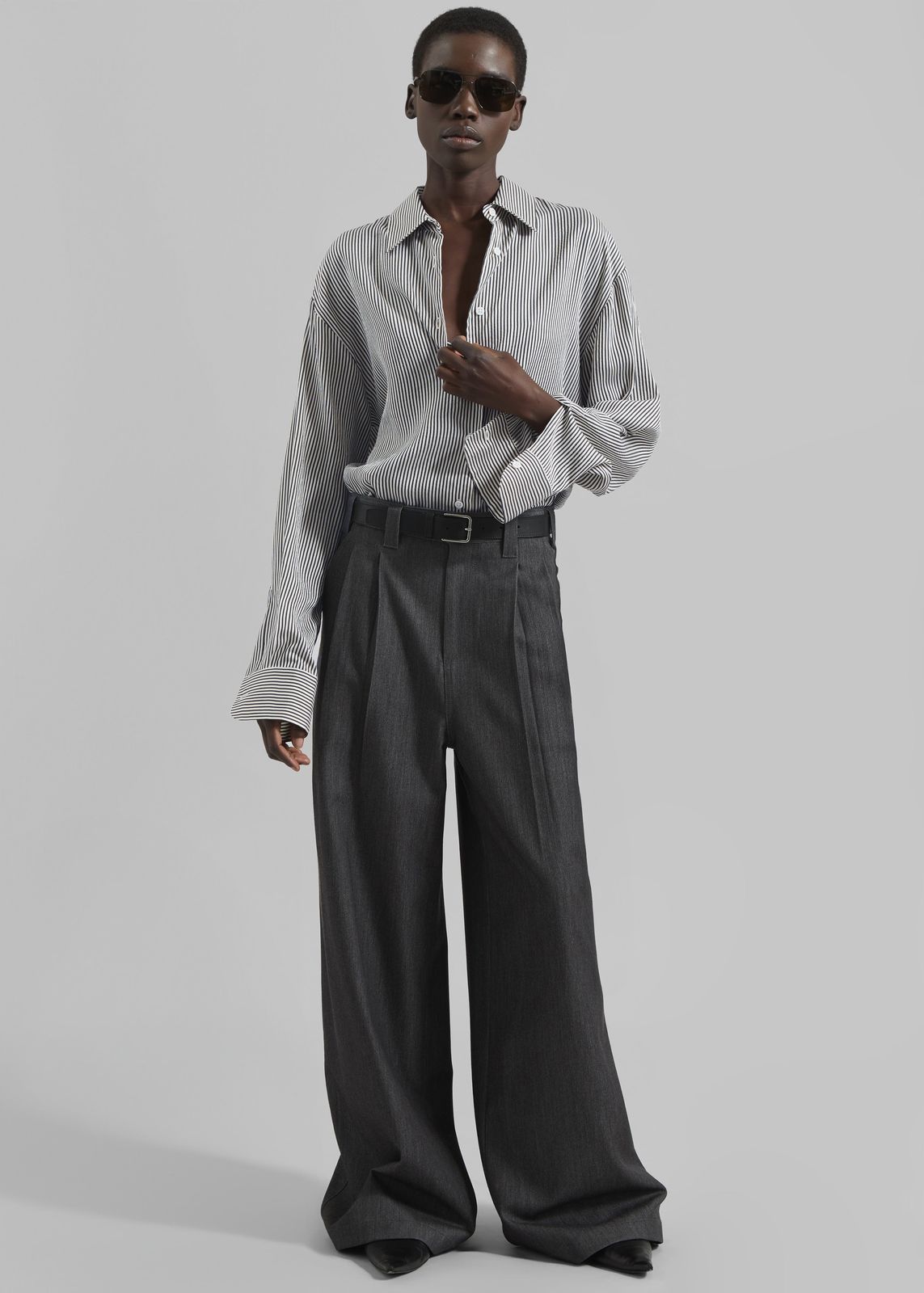 Nellore Pleated Denim Pants - Dark Grey Melange