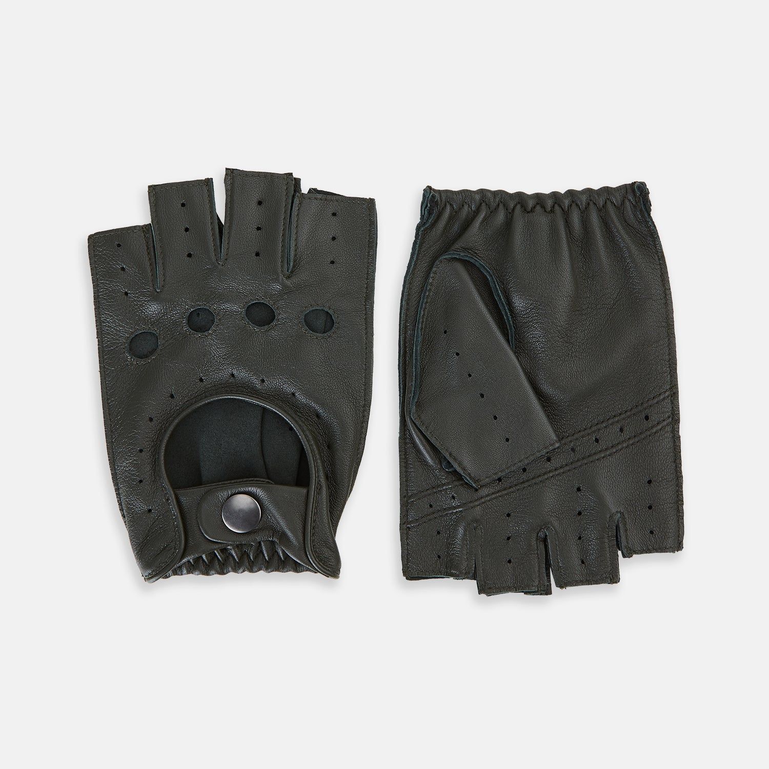 Forest Green Fingerless Driving Gloves in Leather