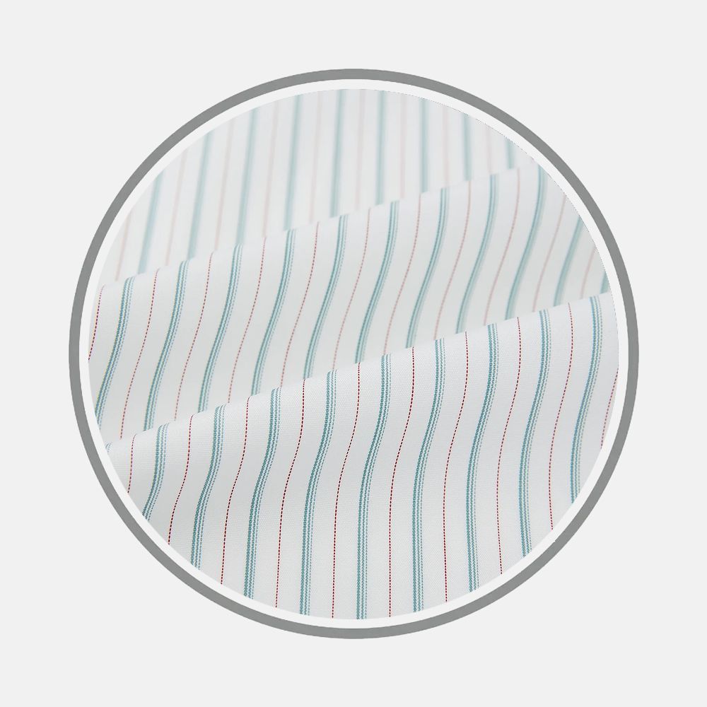 Turqoise And Red Ticking Stripe Fabric