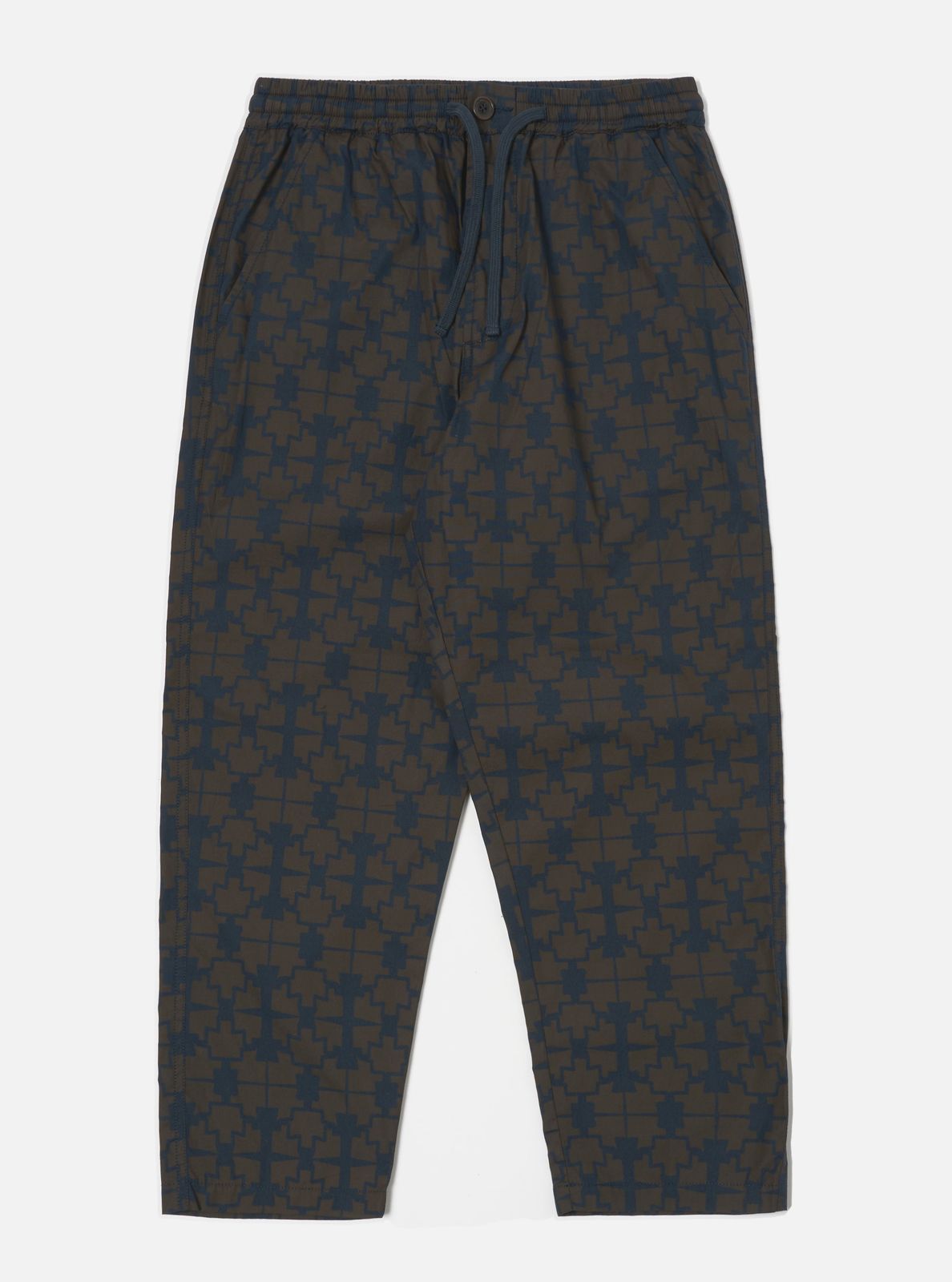 Navy Mitla Print Cotton Hi Water Trouser