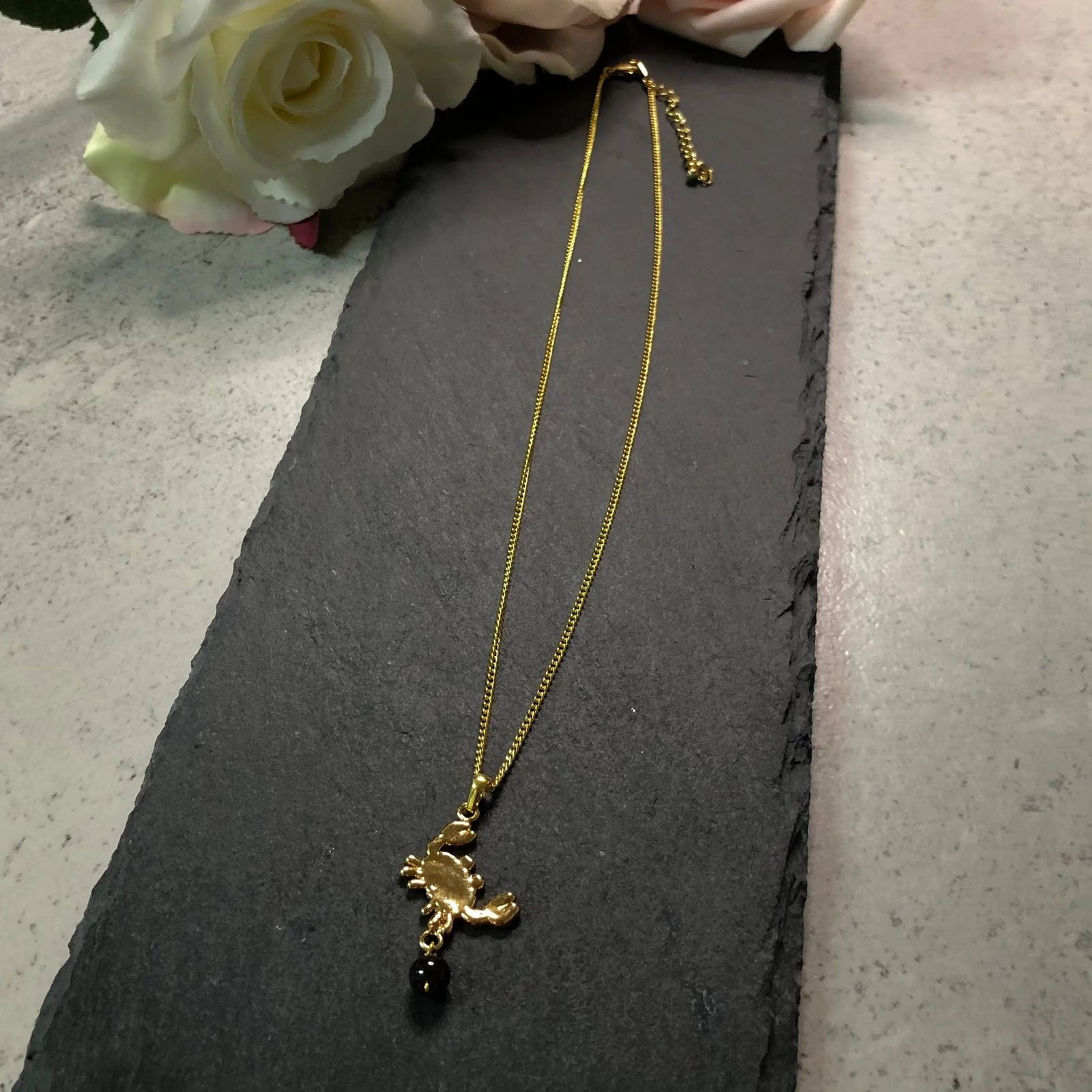 Miniature Crab & Garnet Bead Gold Plated Natural Leaf Pendant