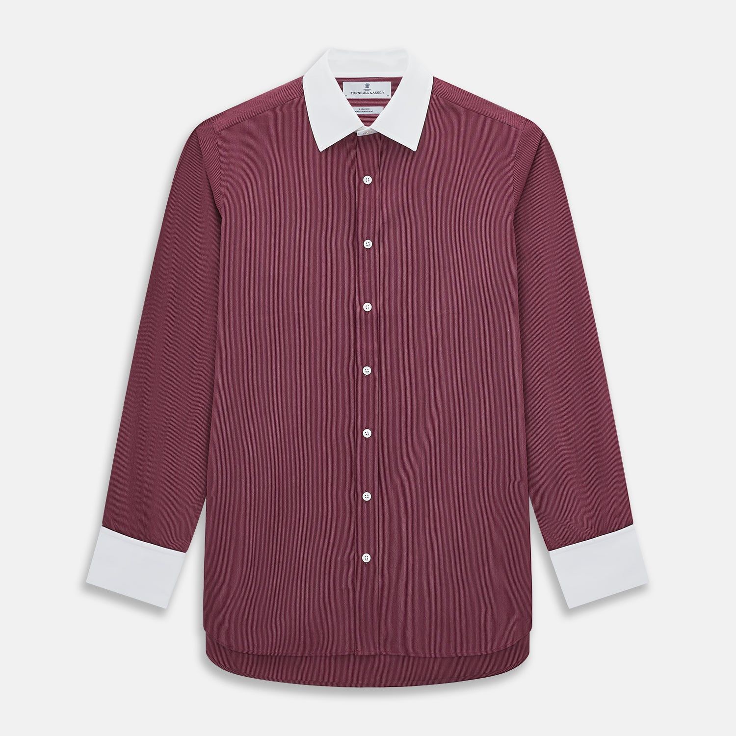 Wine Pinstripe Shirt With Contrast Collar & Cuffs