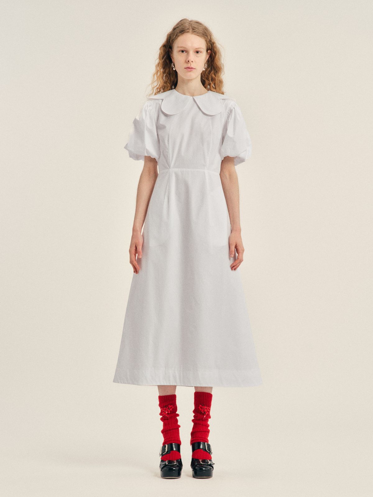 Puff Sleeve Petal Collar Dress
