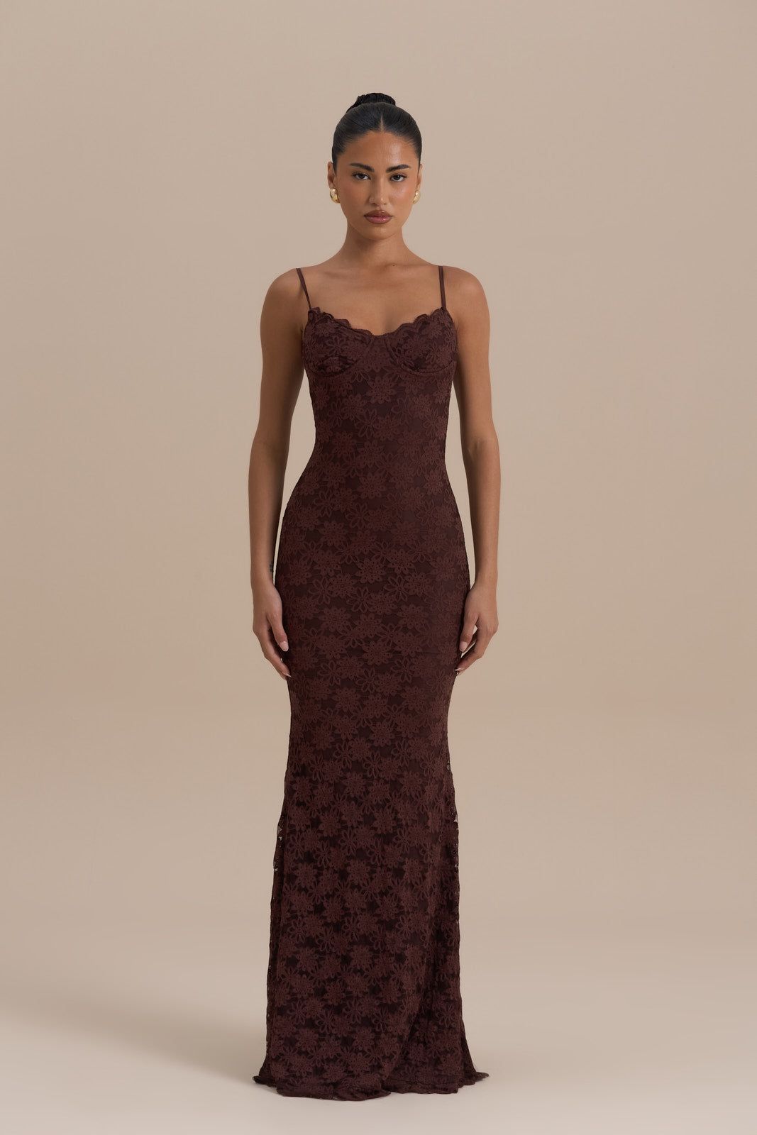 LEAH LACE MAXI DRESS | CHOCOLATE