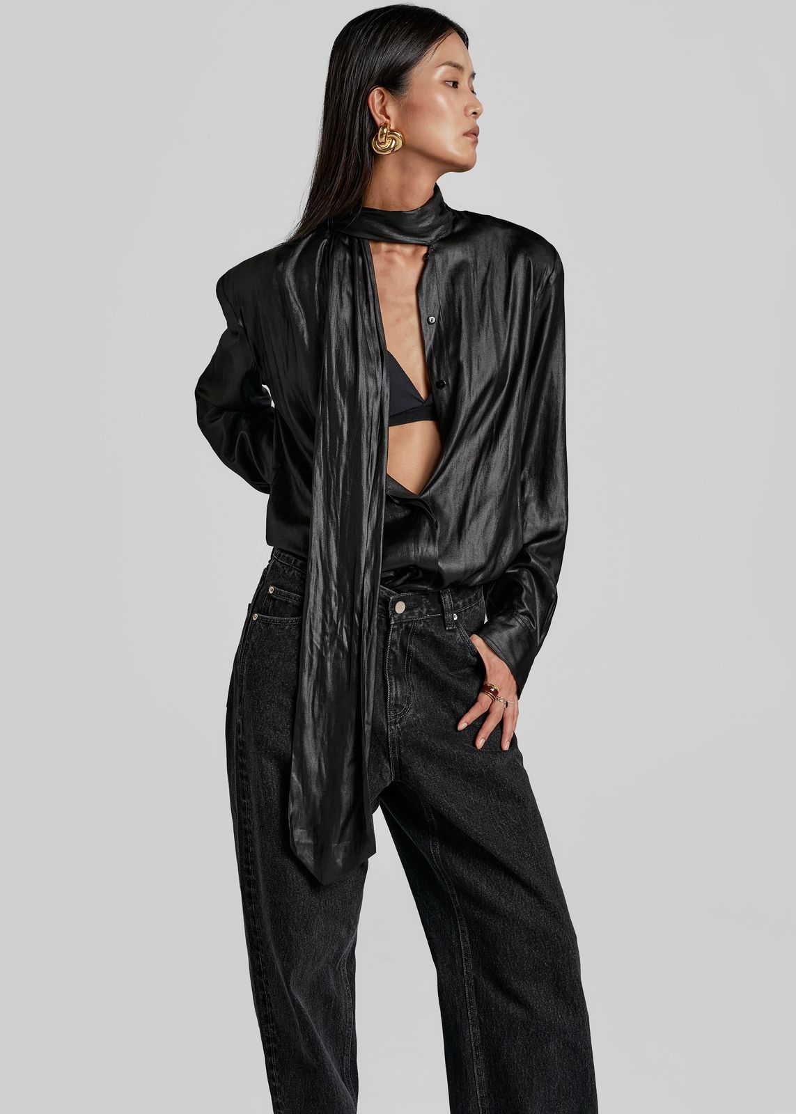 Mabillon Padded Lavalliere Blouse - Black
