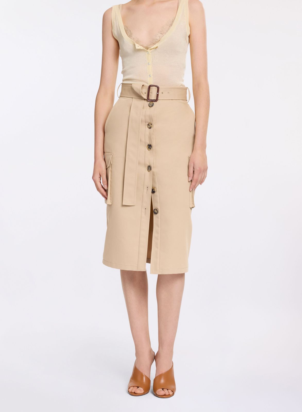 Cotton Drill Midi Skirt