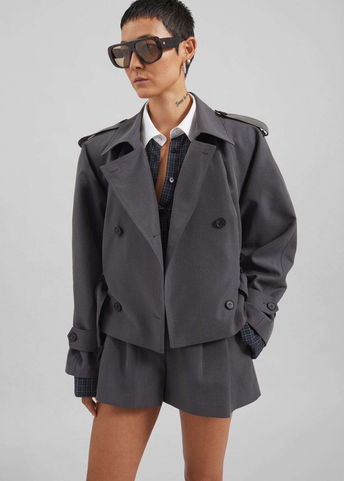 Kinsley Cropped Trench Jacket - Grey