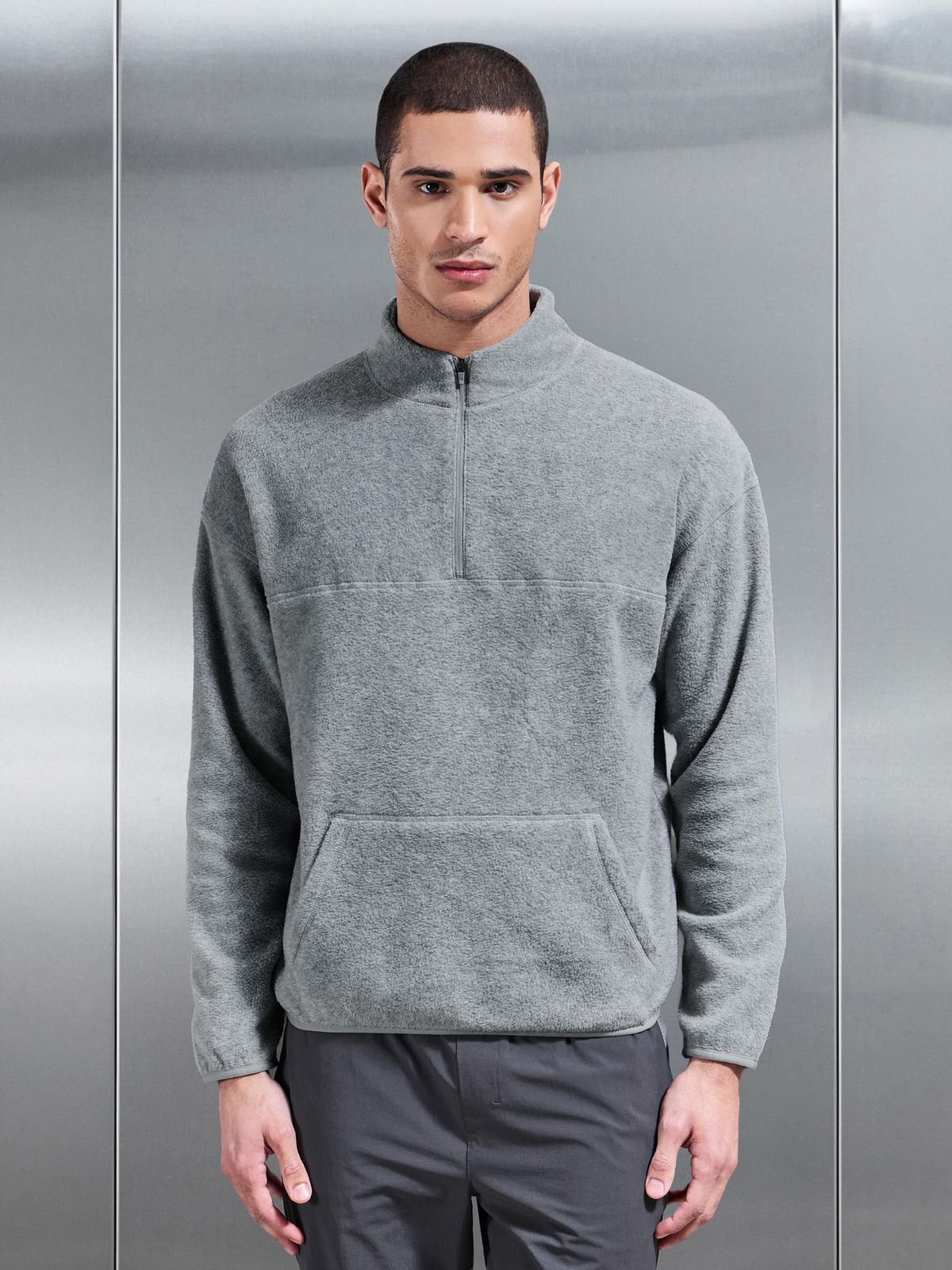 Fleece Relaxed Fit Half Zip in Grey Marl