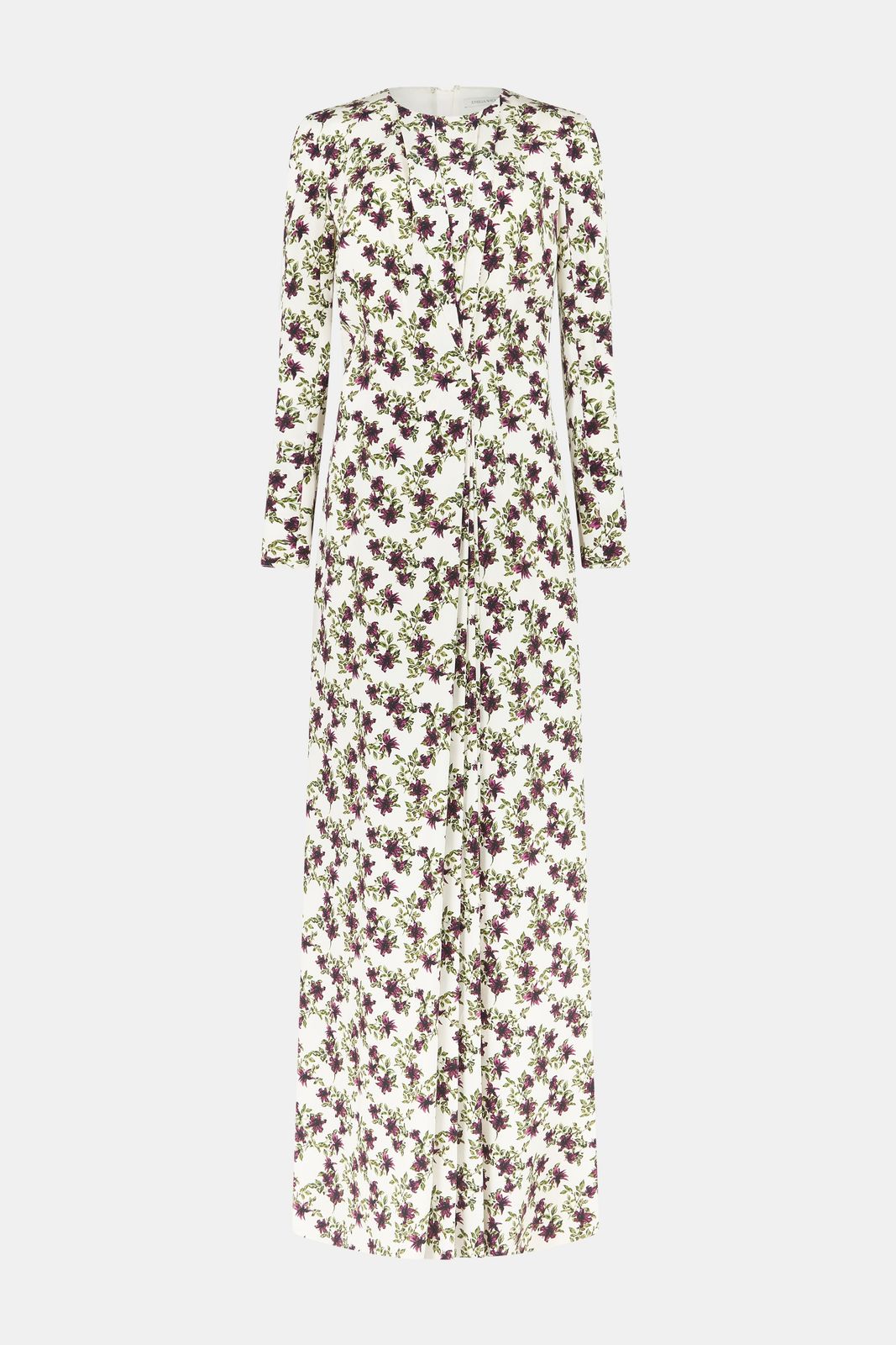 Silverio Dress In Purple & Olive Lillies On Ivory Silk Crepe De Chine