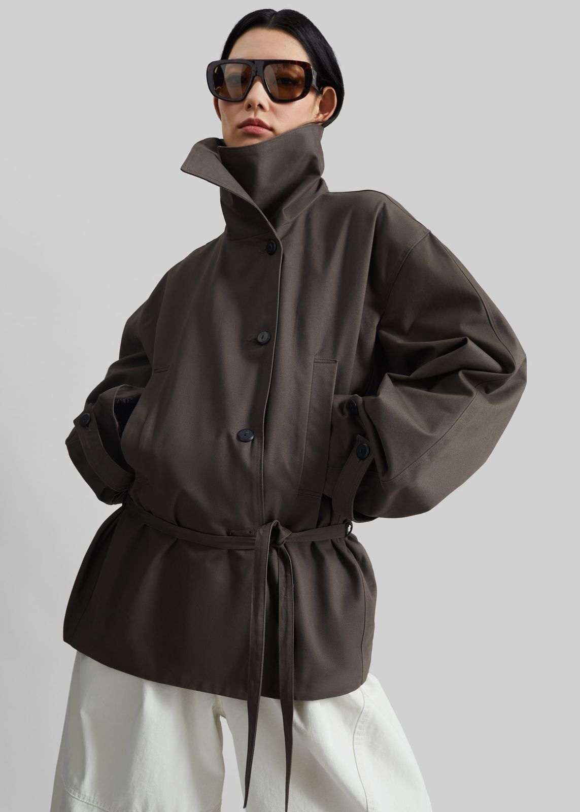 Lahti Belted Short Coat - Brown