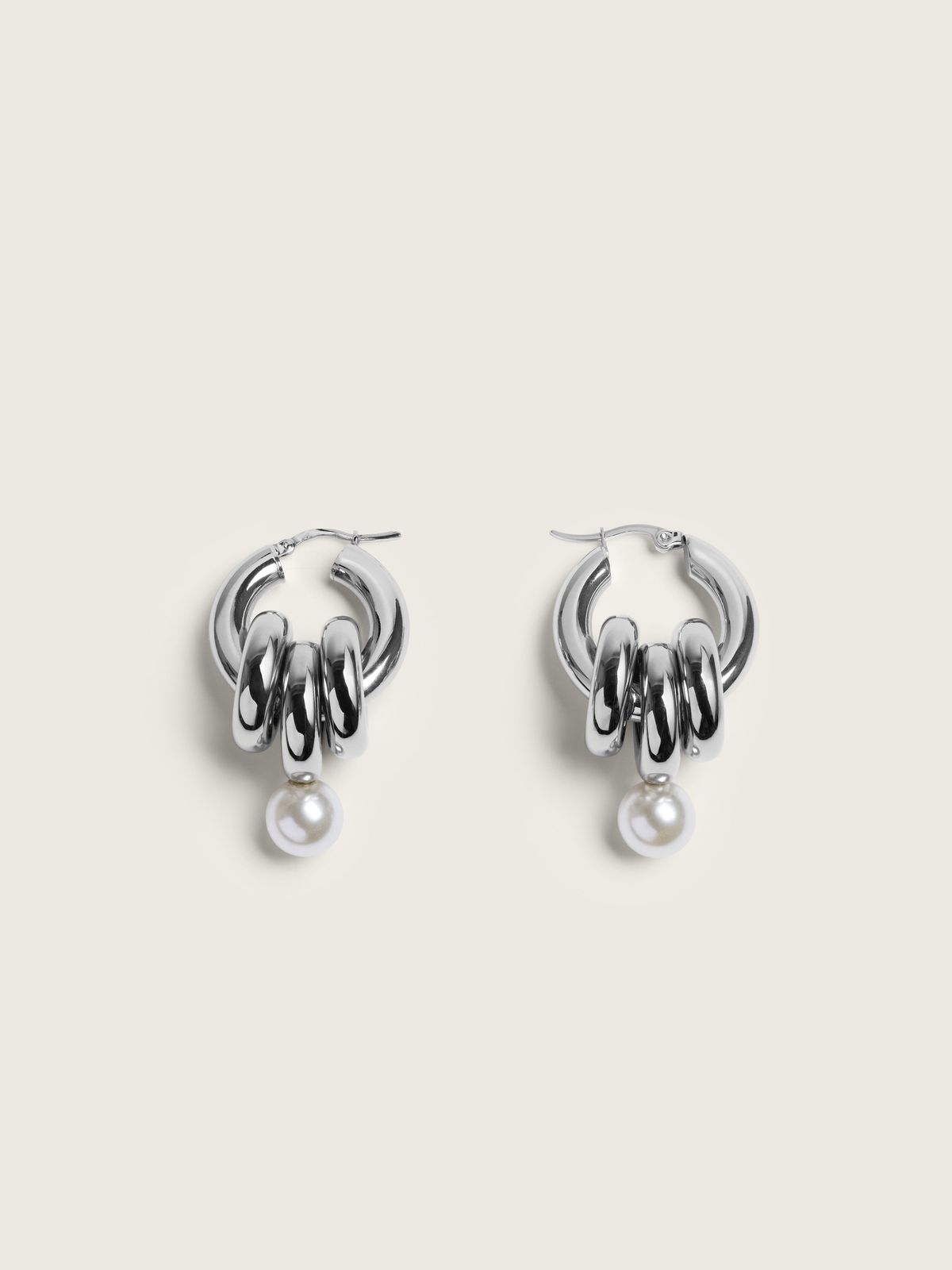 Stacked Link Pearl Hoop Earrings