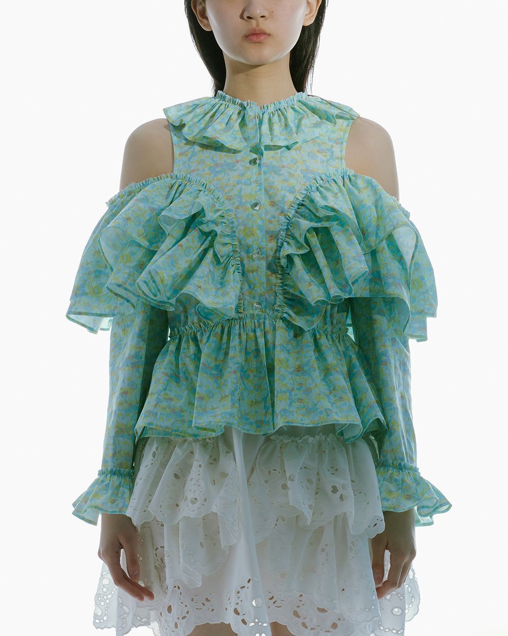 PRINTED CUT-OUT POPLIN BLOUSE