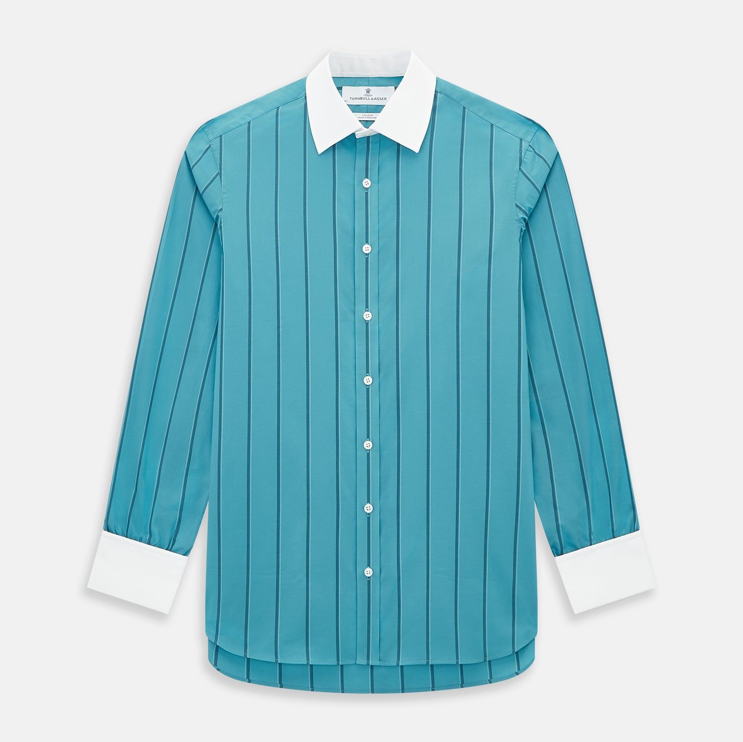 Turquoise Track Stripe Shirt with Contrast T&A Collar and Cuffs