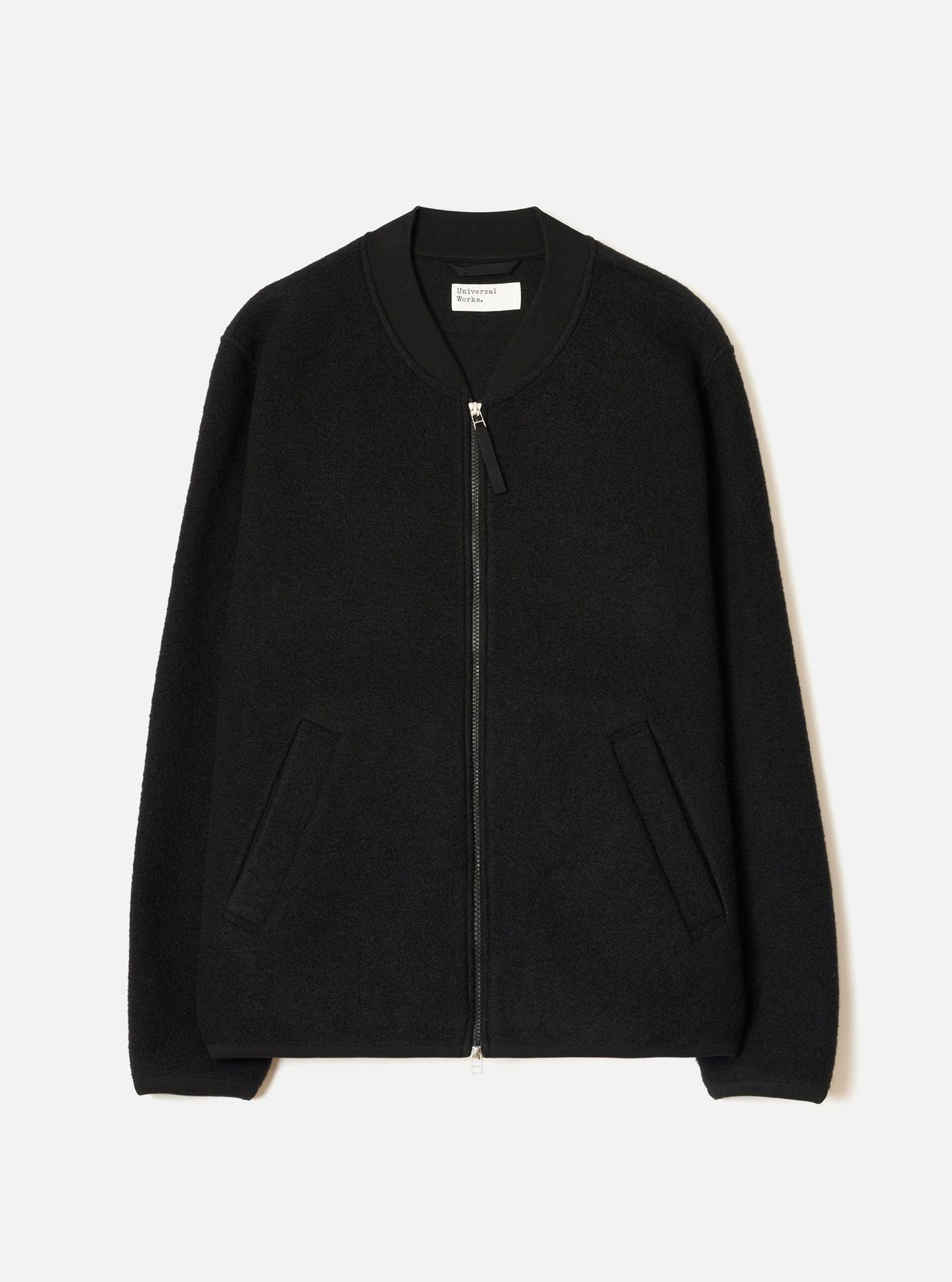 Black Wool Fleece Zip Bomber Jacket