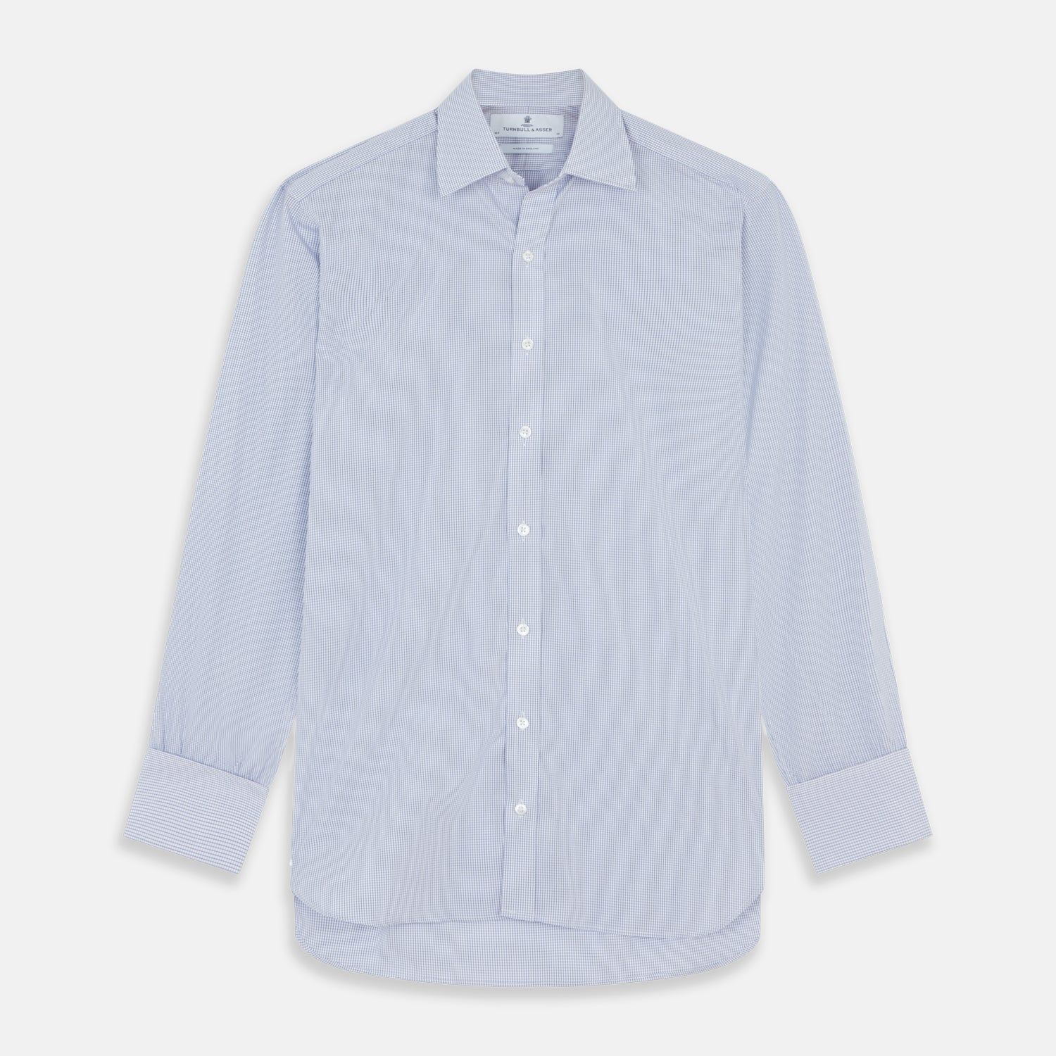 Blue Grid Check Shirt with T&A Collar and Double Cuffs