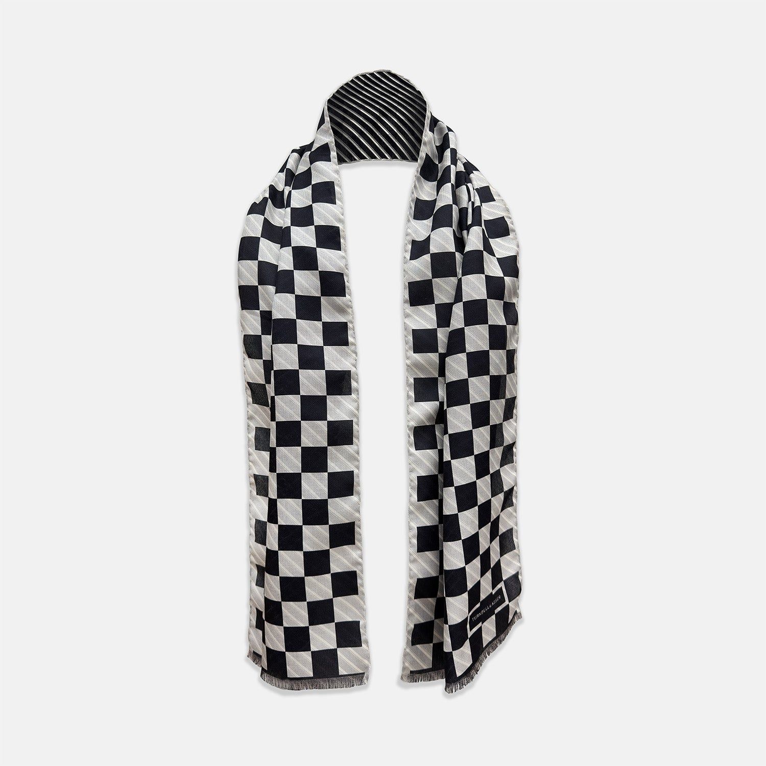 Chequered Navy on White Frame Large Scarf in Silk