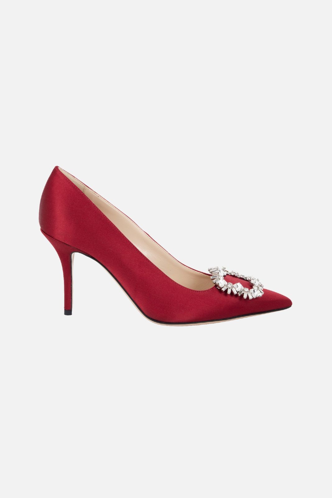 Sophia Shoe With Firework Buckle In Red Satin