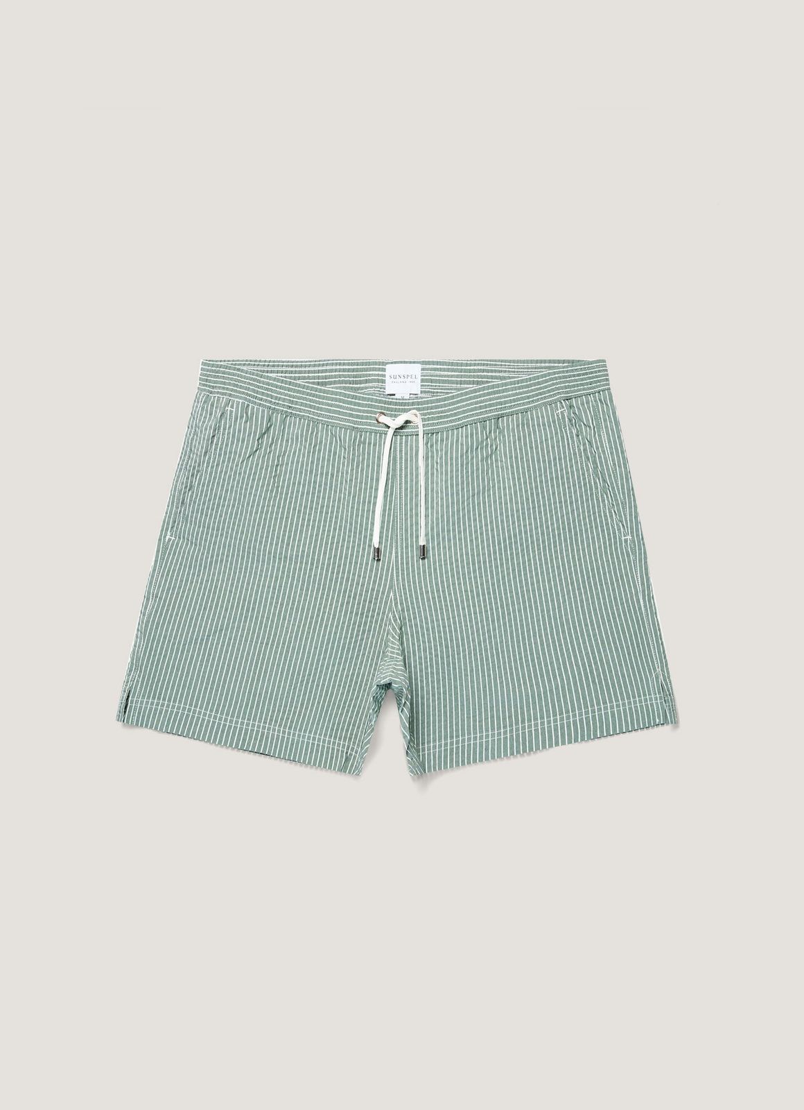 Men's Seersucker Swim Shorts in Bright Green/White