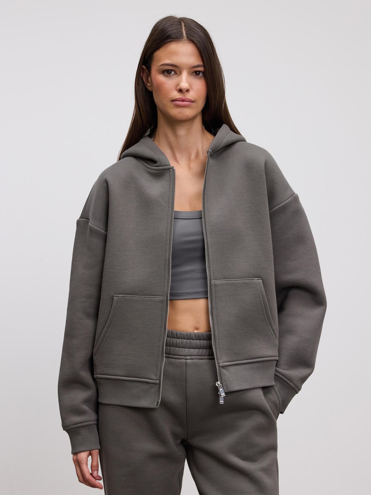 Womens Relaxed Zip Hoodie in Grey