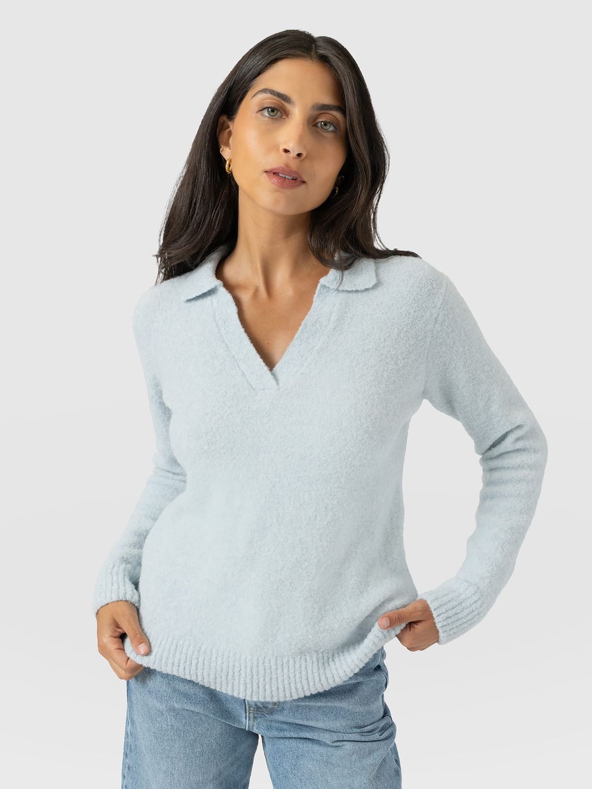 Delphi Polo Knit - Ice Blue