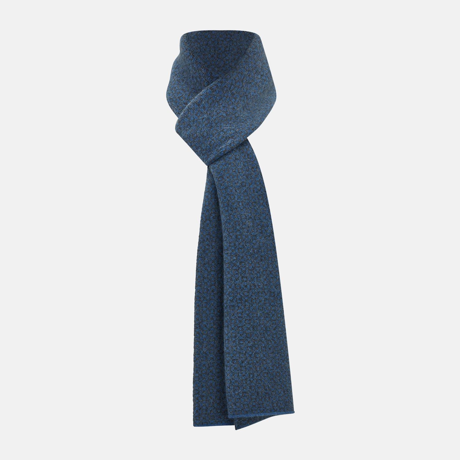 Azzurro and Graphite Lozenge-Patterned Cashmere Knitted Scarf